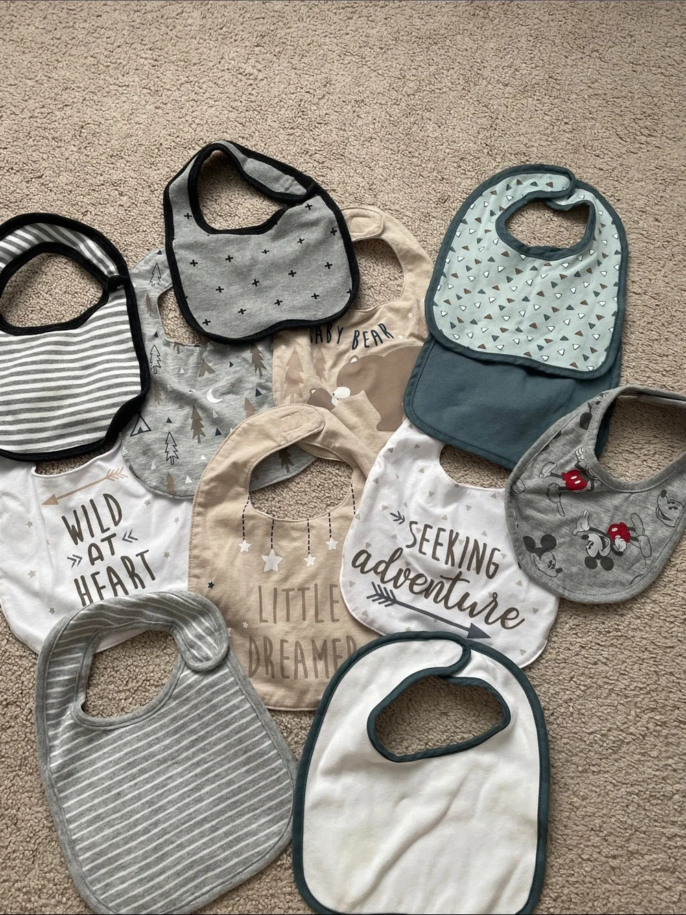 Neutral-Tone Baby Bib Set – Gray, Beige & Teal
